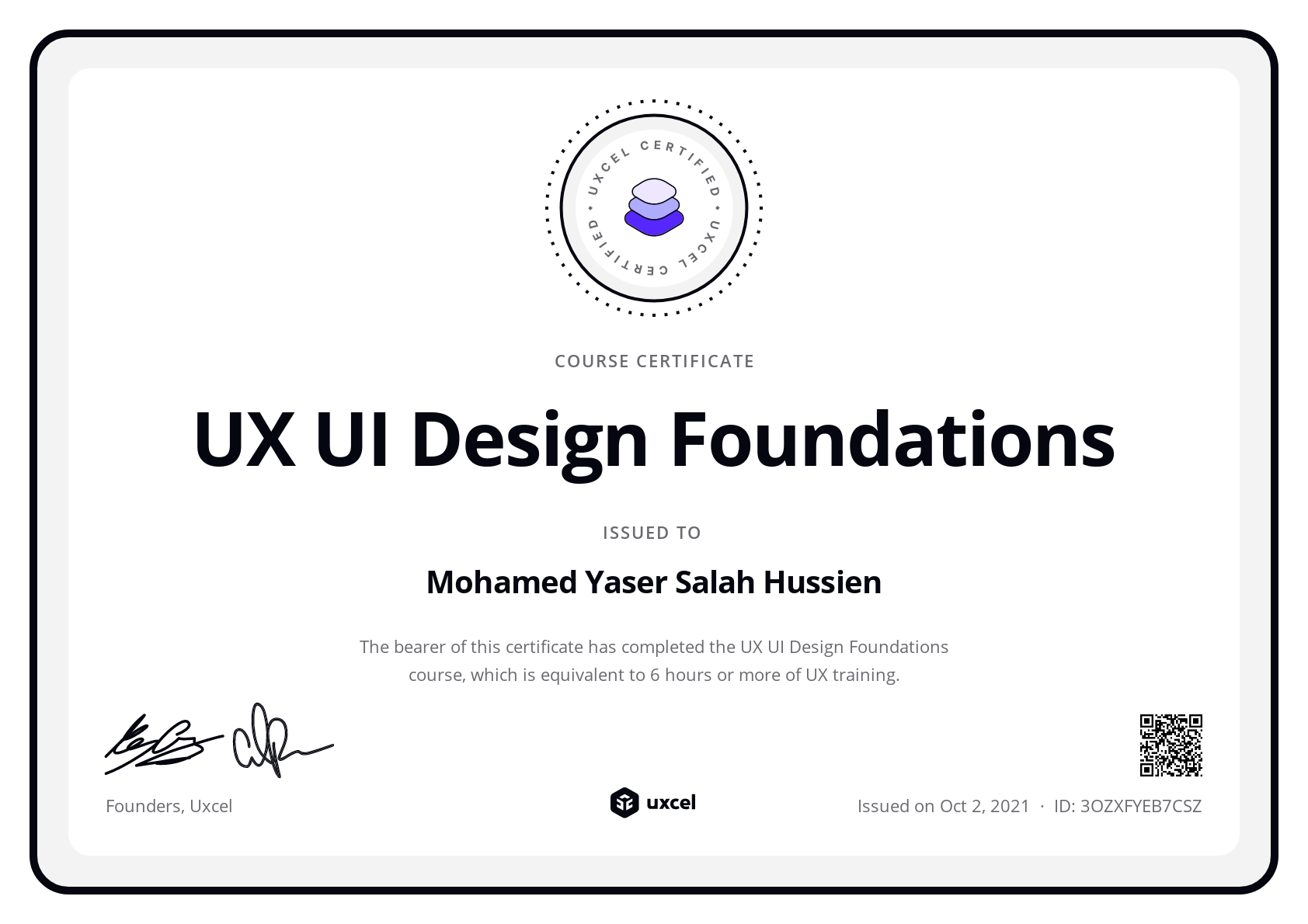 Mohamed Yaser Salah's certificate